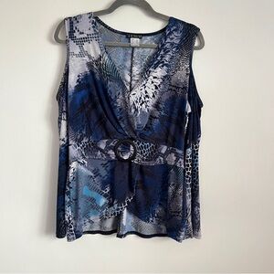 Venus Cold Shoulder Faux Wrap Blue Snakeskin Print Buckle Waist Size Large